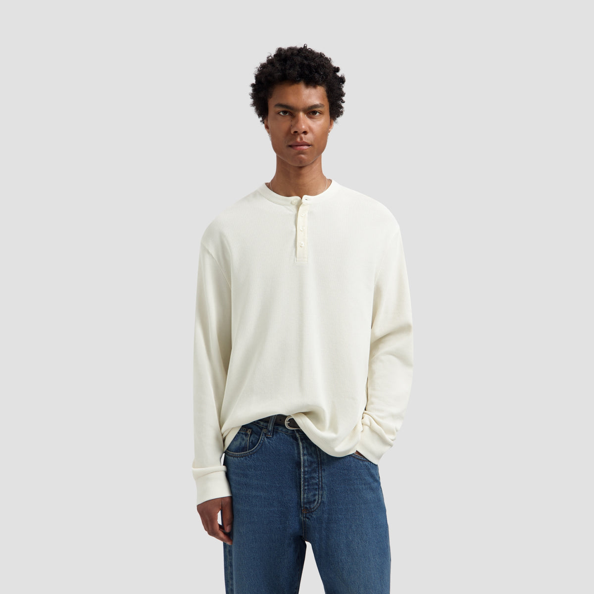 WAFFLE HENLEY LS TEE | OFF WHITE / MULCH