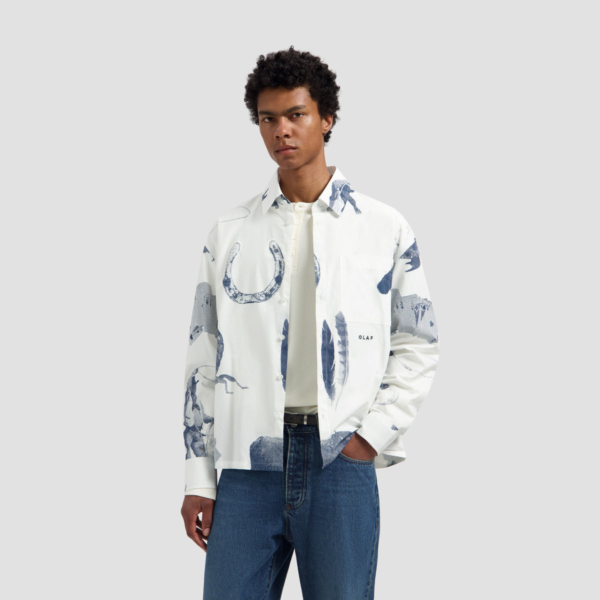 COWBOY AOP BOXY SHIRT | WHITE / NAVY