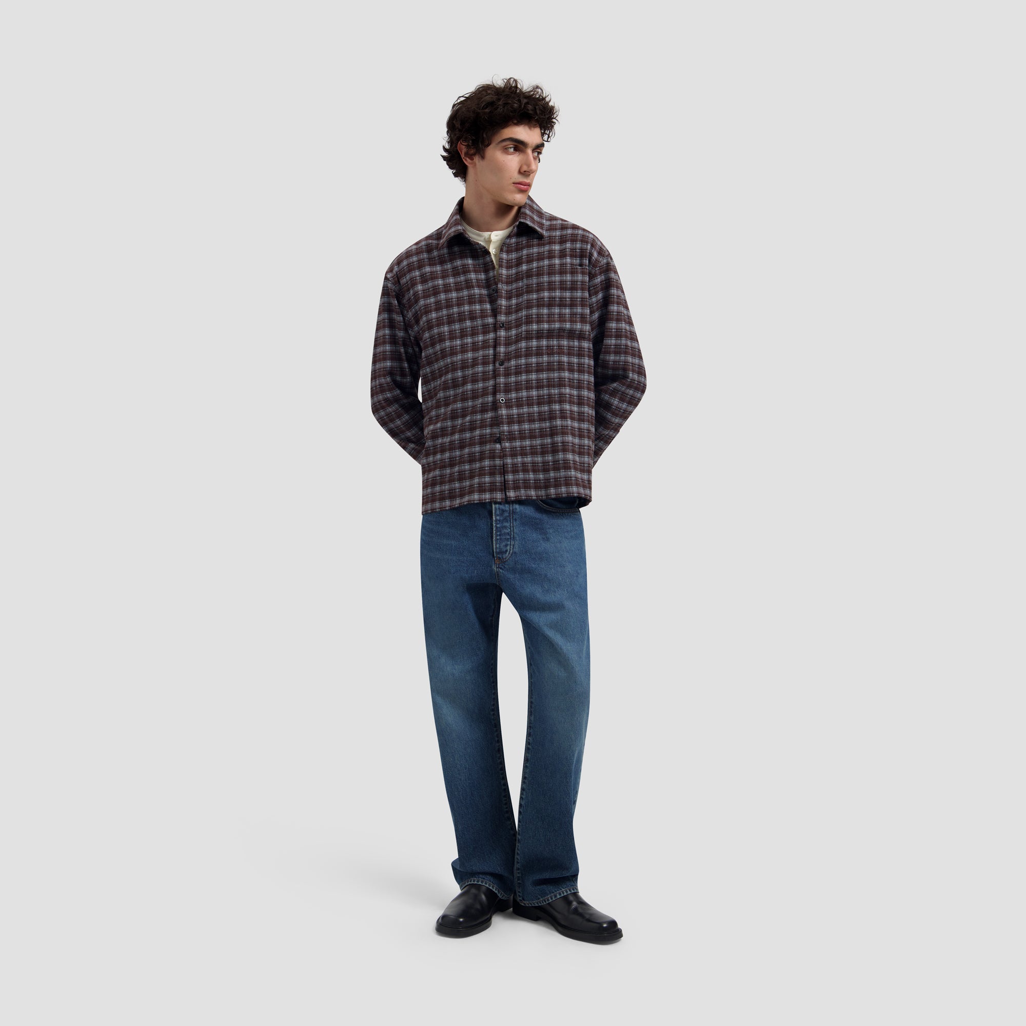 Flannel Boxy Tee - Chocolate Plum/Windsurfer