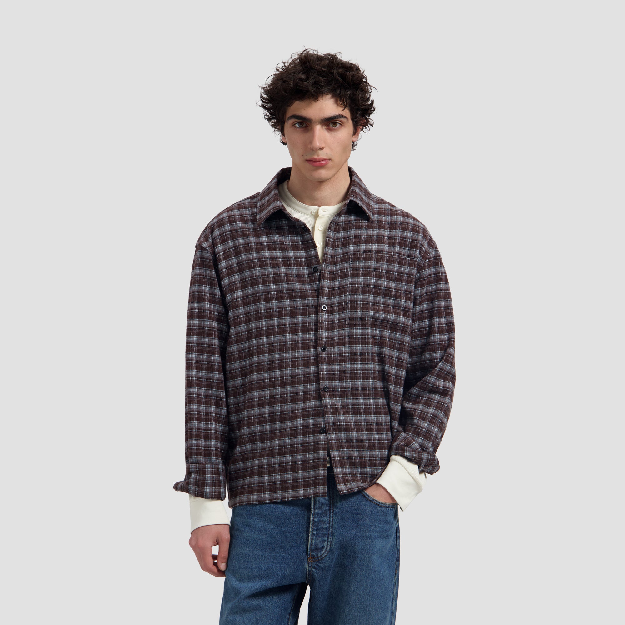 Flannel Boxy Tee - Chocolate Plum/Windsurfer
