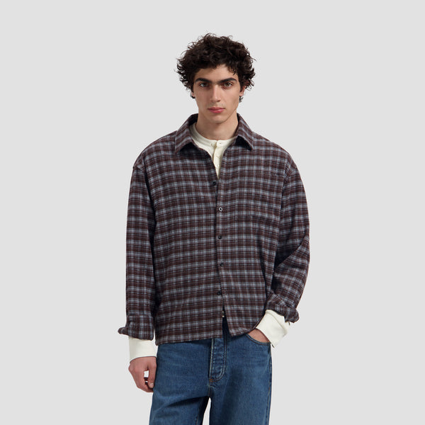 Flannel Boxy Tee - Chocolate Plum/Windsurfer