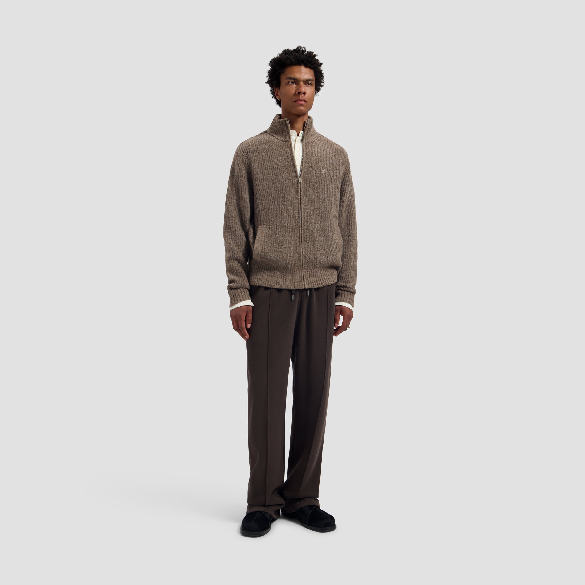 Signature Zip Knitted Mockneck - Chocolate Chip