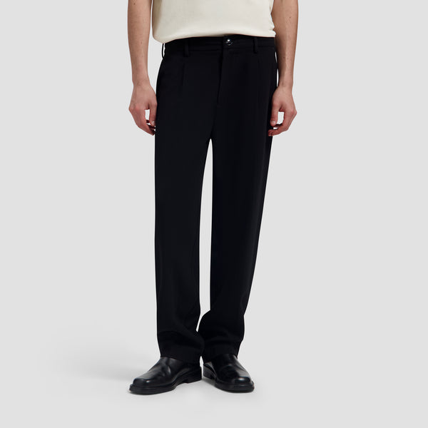 Regular Wool Pleated Pant - Black