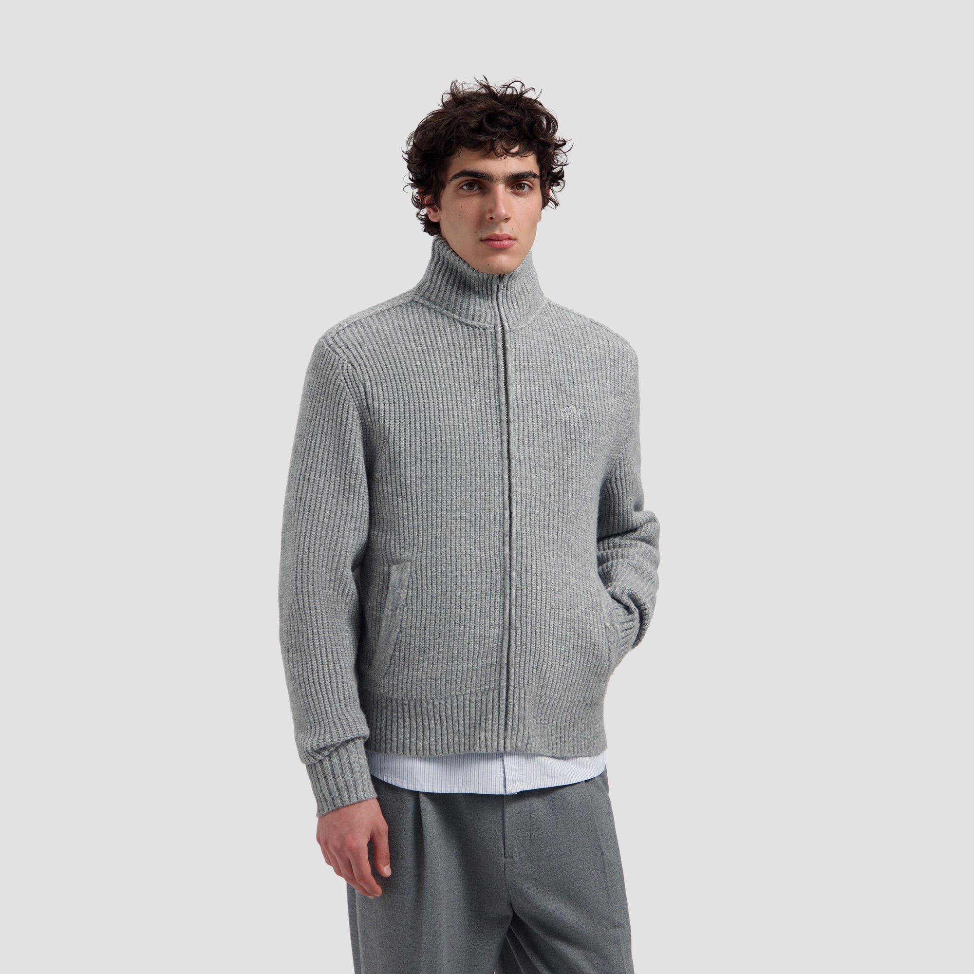 Wool Fleece Zip Jacket - Sharkskin