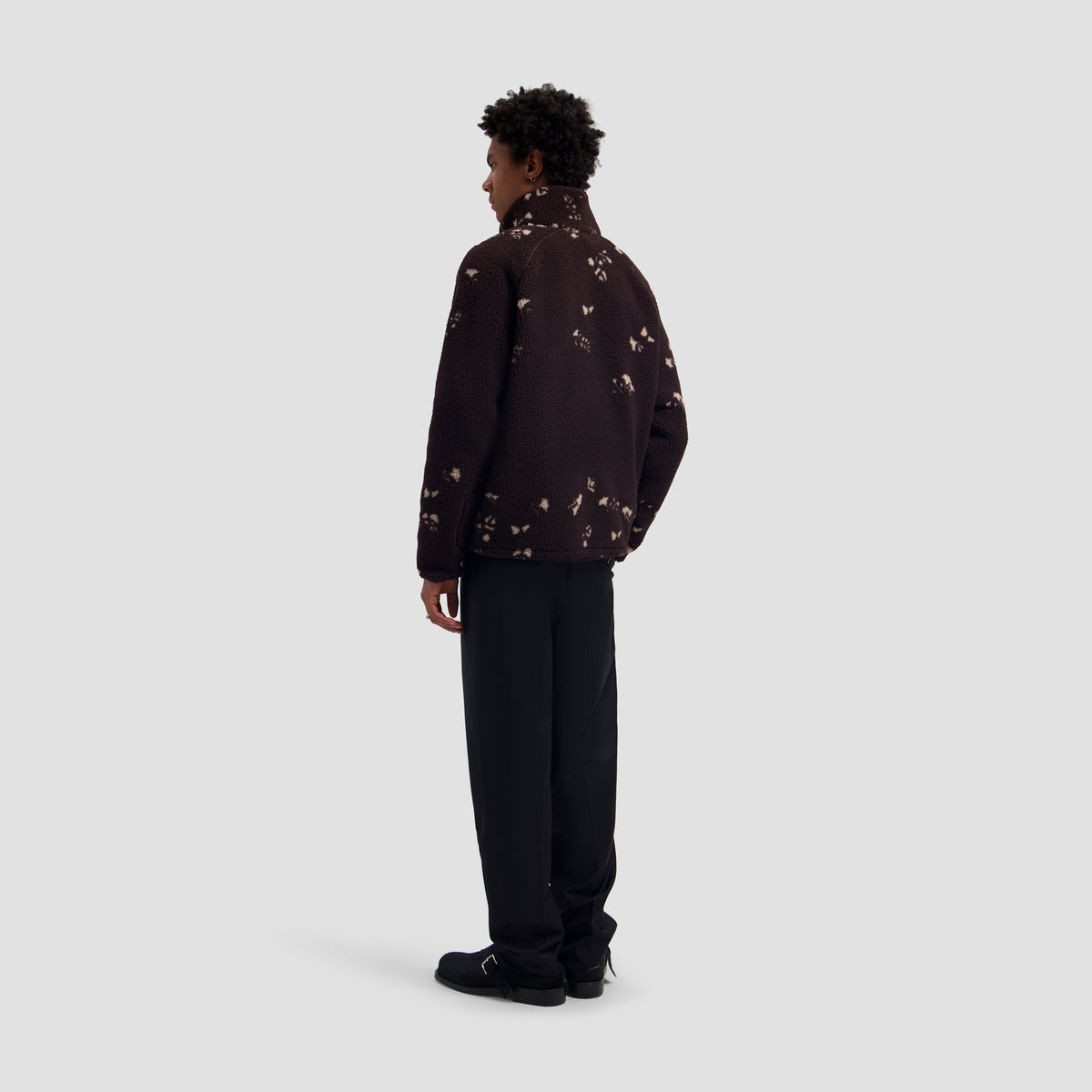 Flower AOP Fleece Jacket - Chocolate Plum