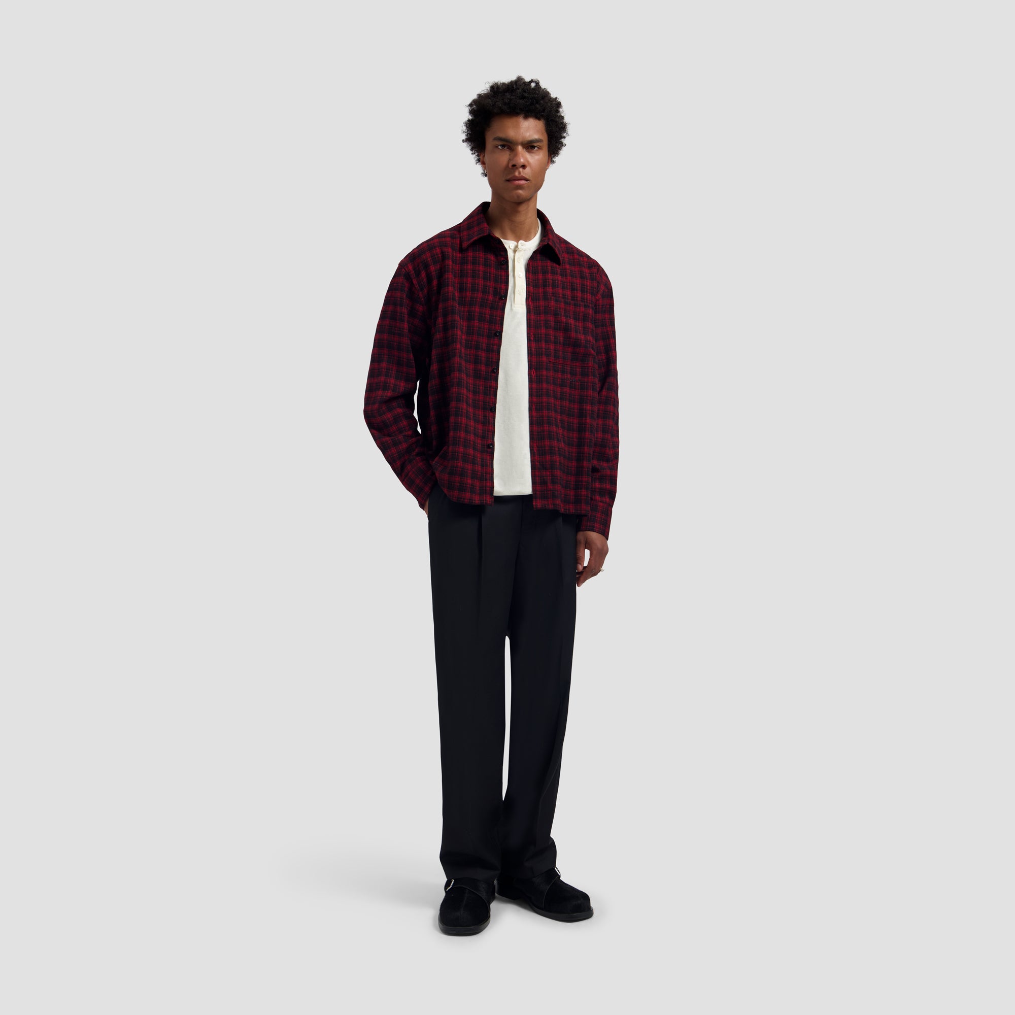 Flannel Boxy Tee - Black/Adrenal Rush
