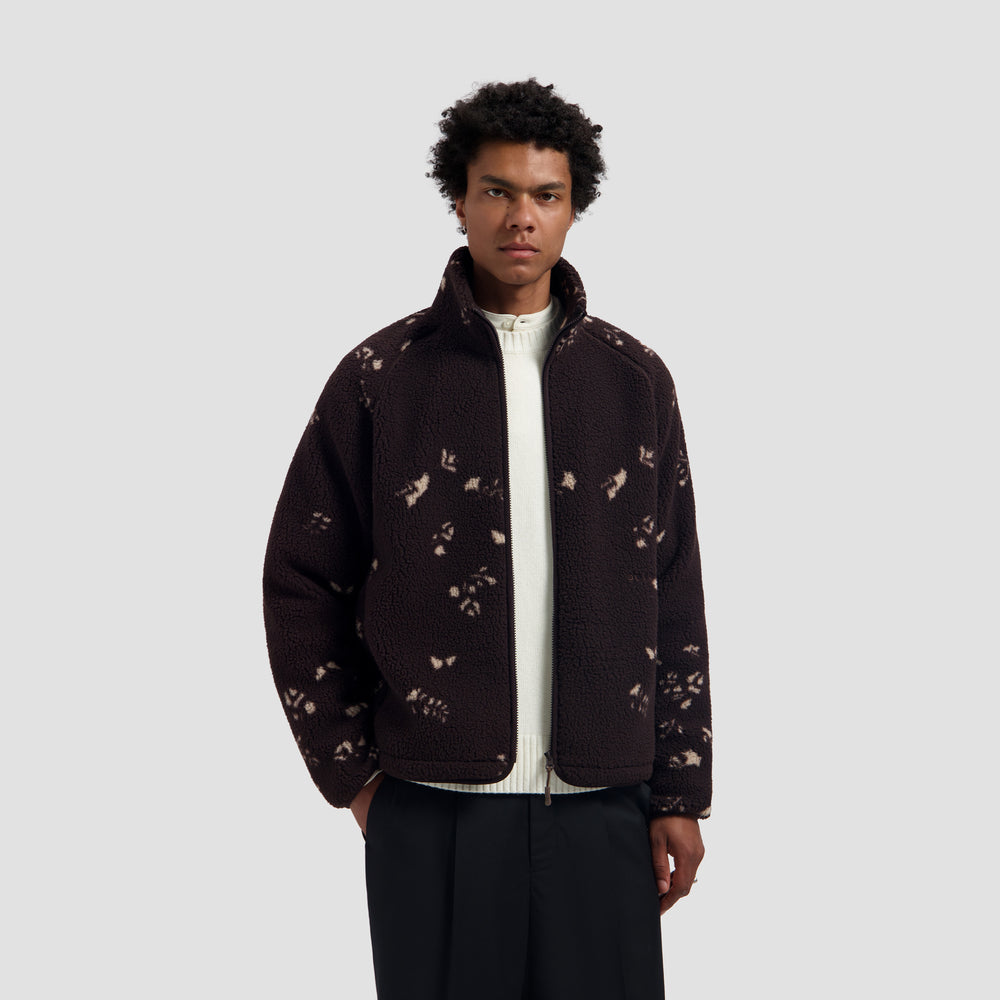 Flower AOP Fleece Jacket - Chocolate Plum