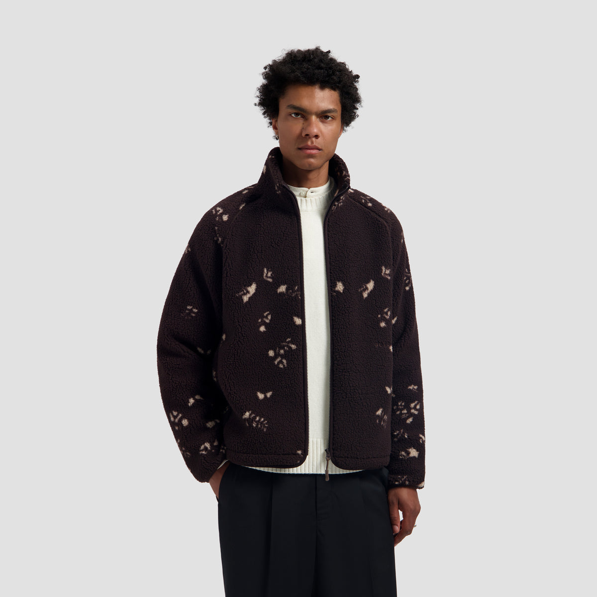 Flower AOP Fleece Jacket - Chocolate Plum