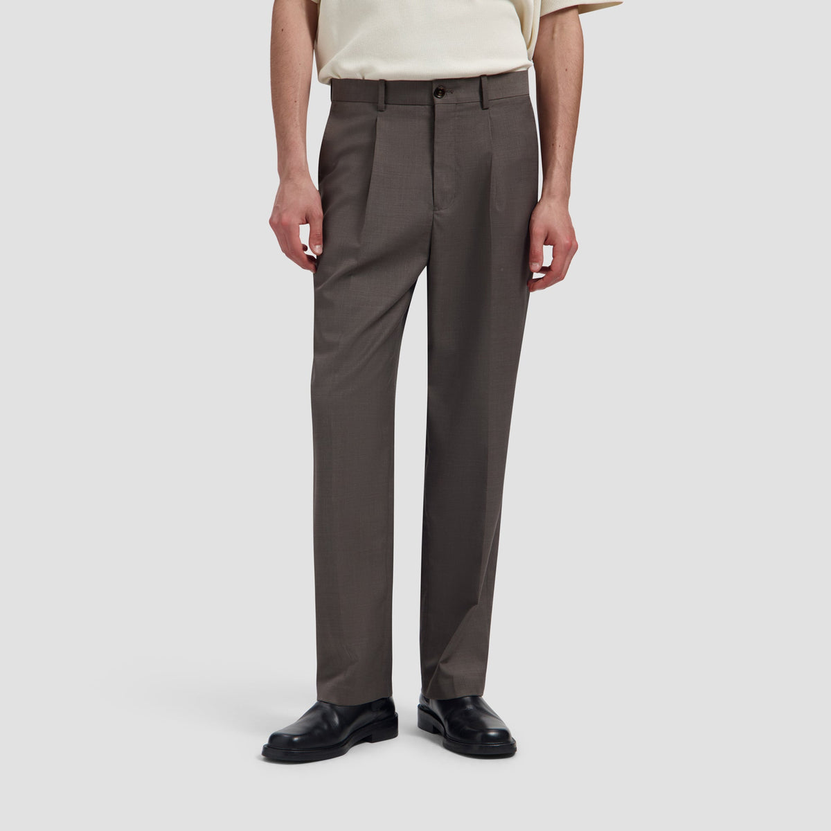 REGULAR WOOL PLEATED PANT | CHOCOLATE CHIP