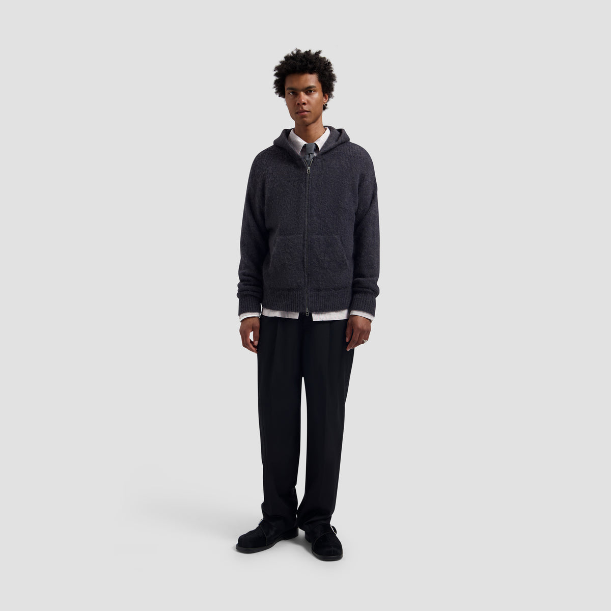 Zip Knitted Hoodie - Charcoal