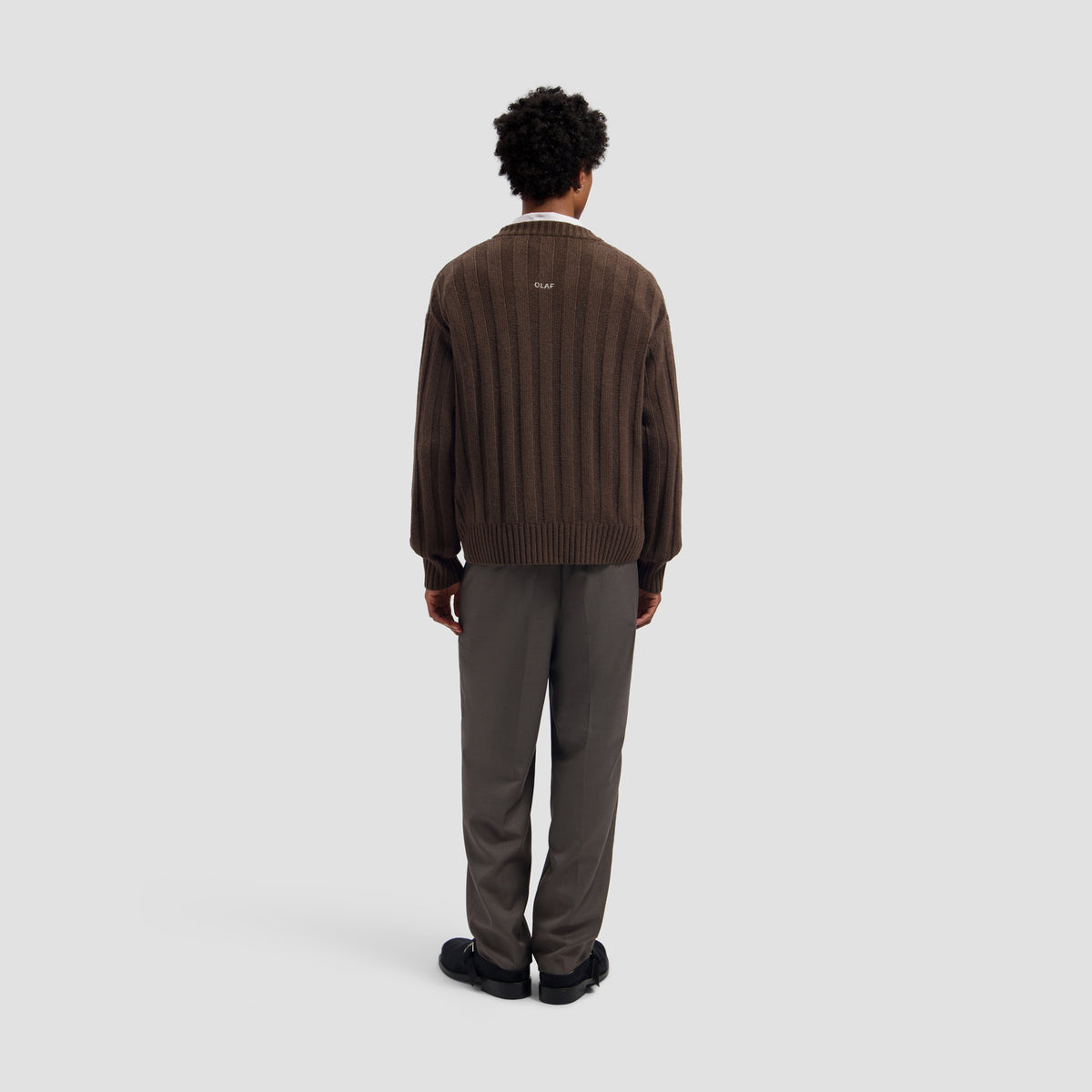 Ribbed Knitted V-Neck - Chocolate Chip