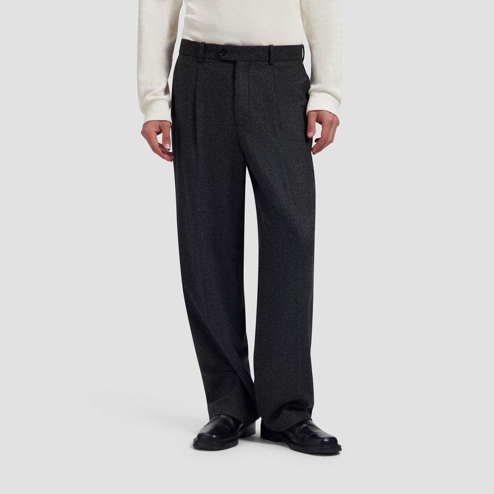 Herringbone Relaxed Pleated Pant - Charcoal
