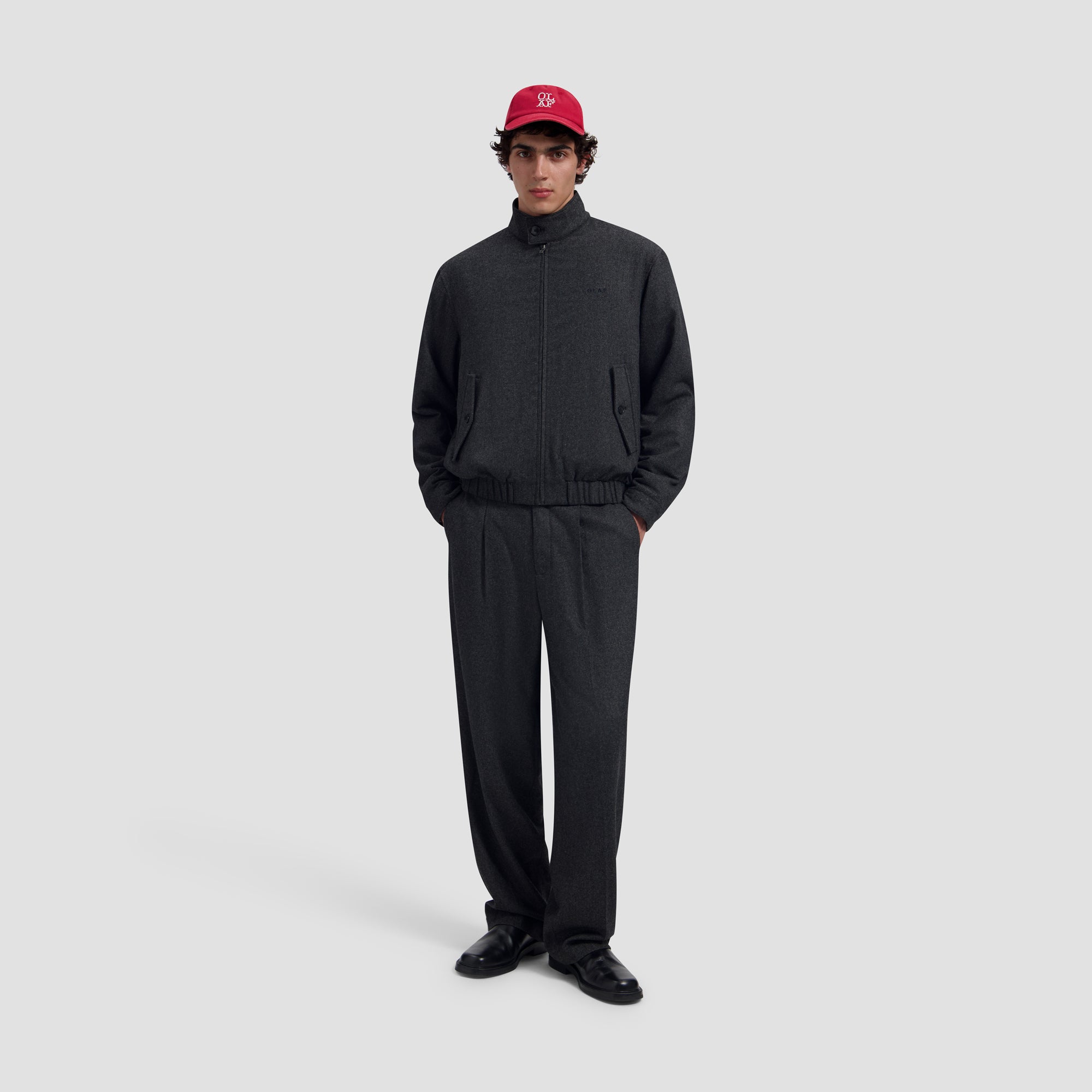Herringbone Relaxed Pleated Pant - Charcoal