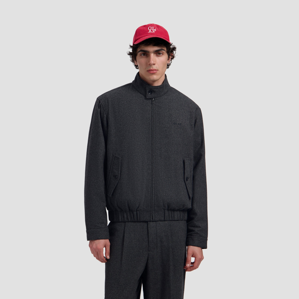 WOOL HERRINGBONE ZIP JACKET | CHARCOAL