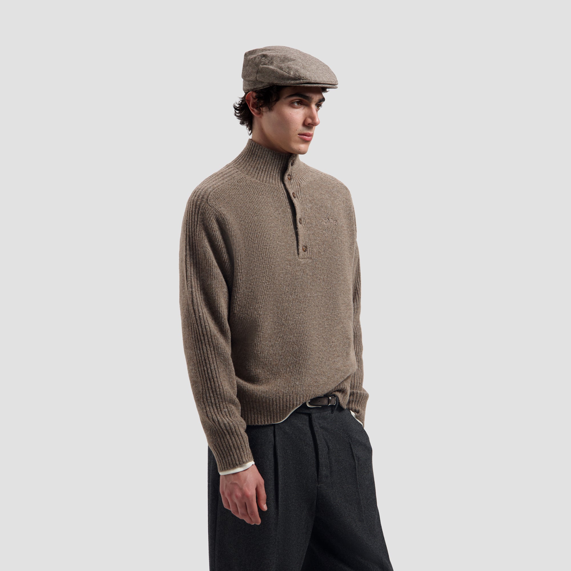Wool Herringbone Flat Cap - Chocolate Chip