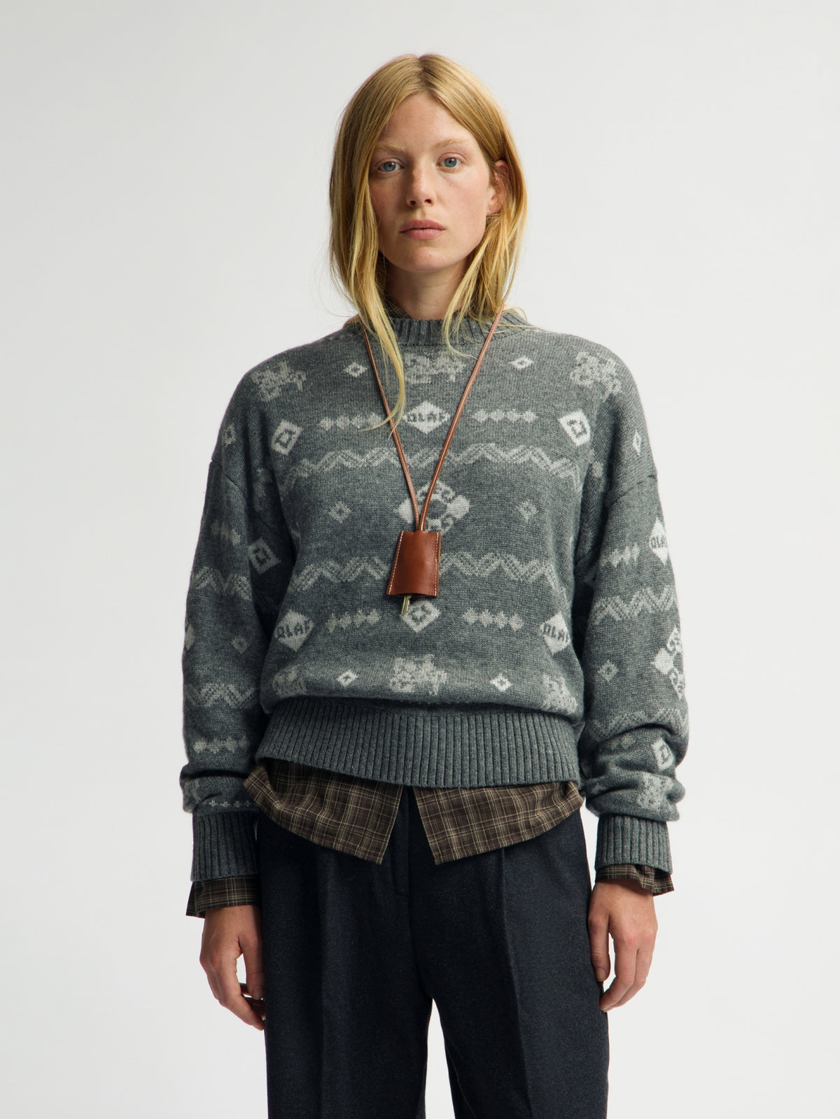 FAIR ISLE KNITTED CREWNECK | HEATHER GREY