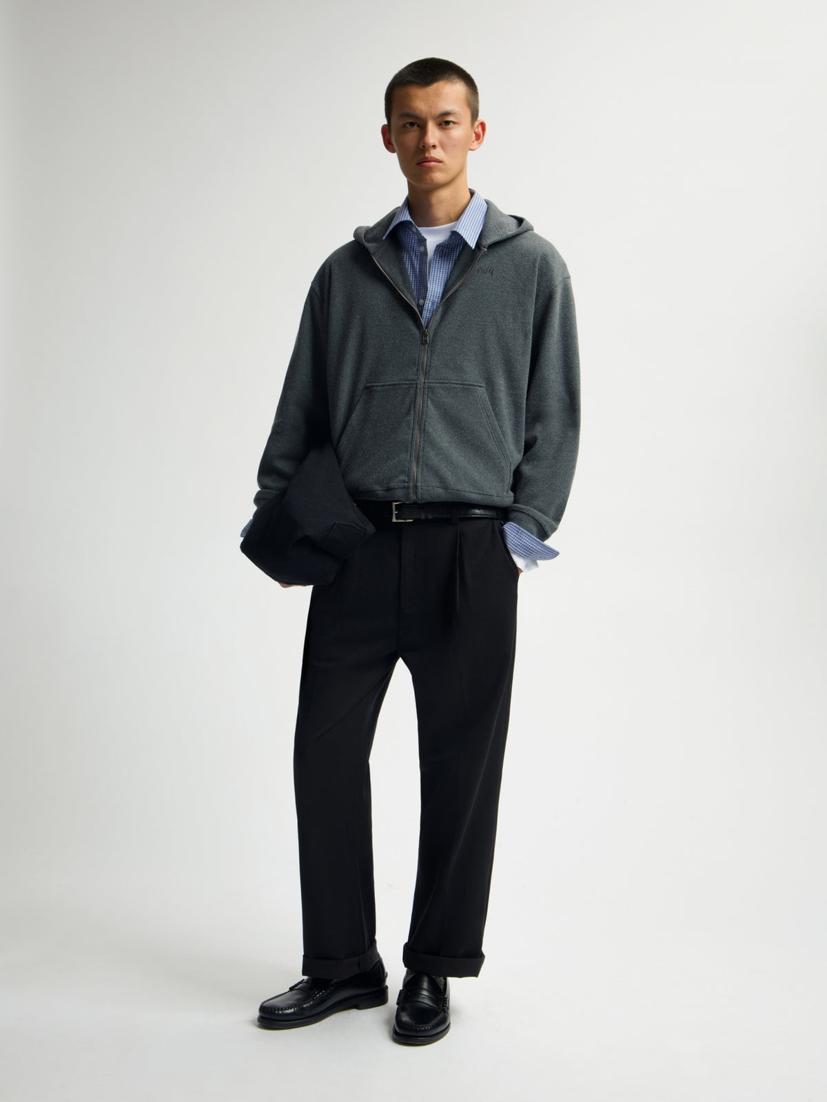 RIBBED ZIP HOODIE | CHARCOAL