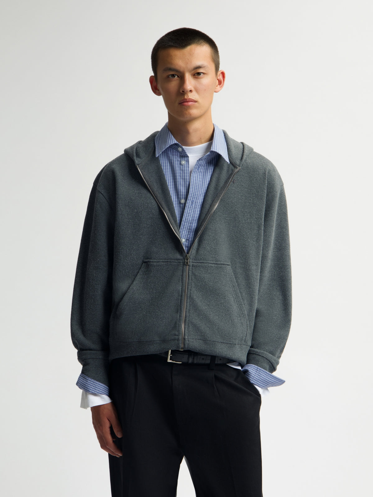 RIBBED ZIP HOODIE | CHARCOAL