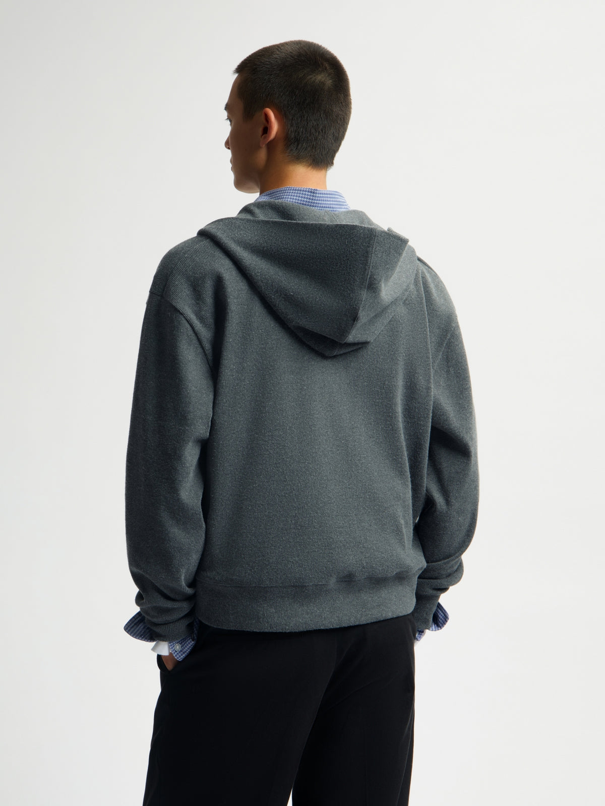 RIBBED ZIP HOODIE | CHARCOAL
