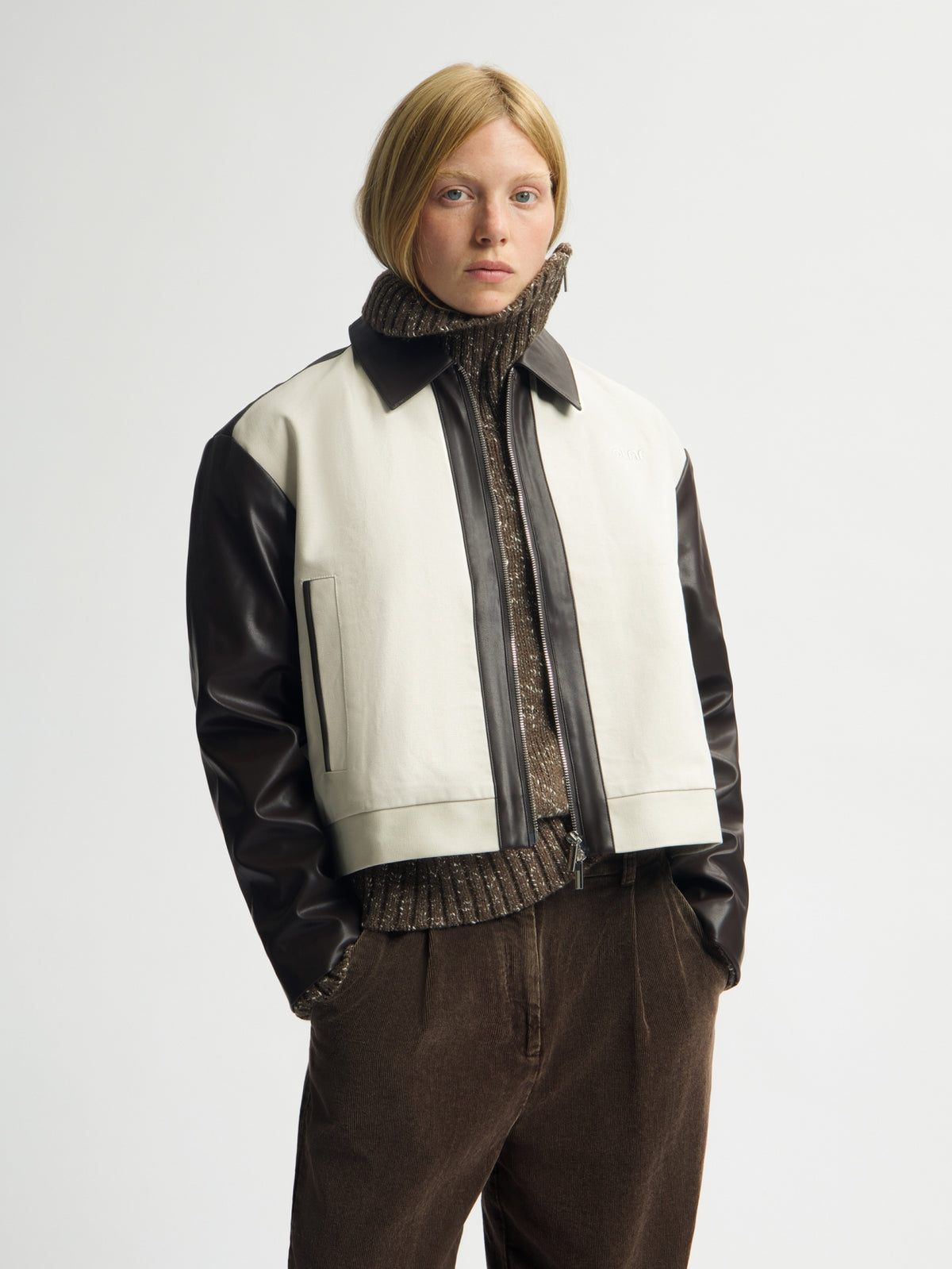 MIXED MEDIA ZIP JACKET | ANCIENT SCROLL / BRACKEN