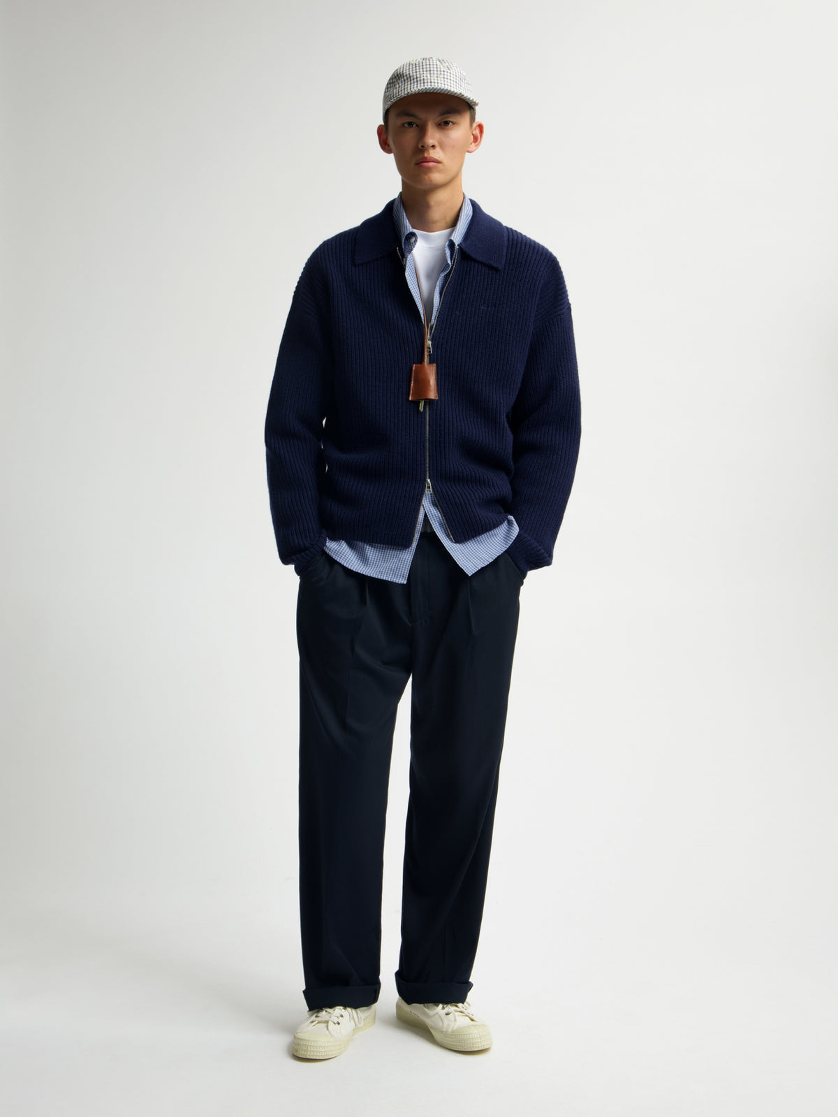 KNITTED ZIP CARDIGAN | NAVY