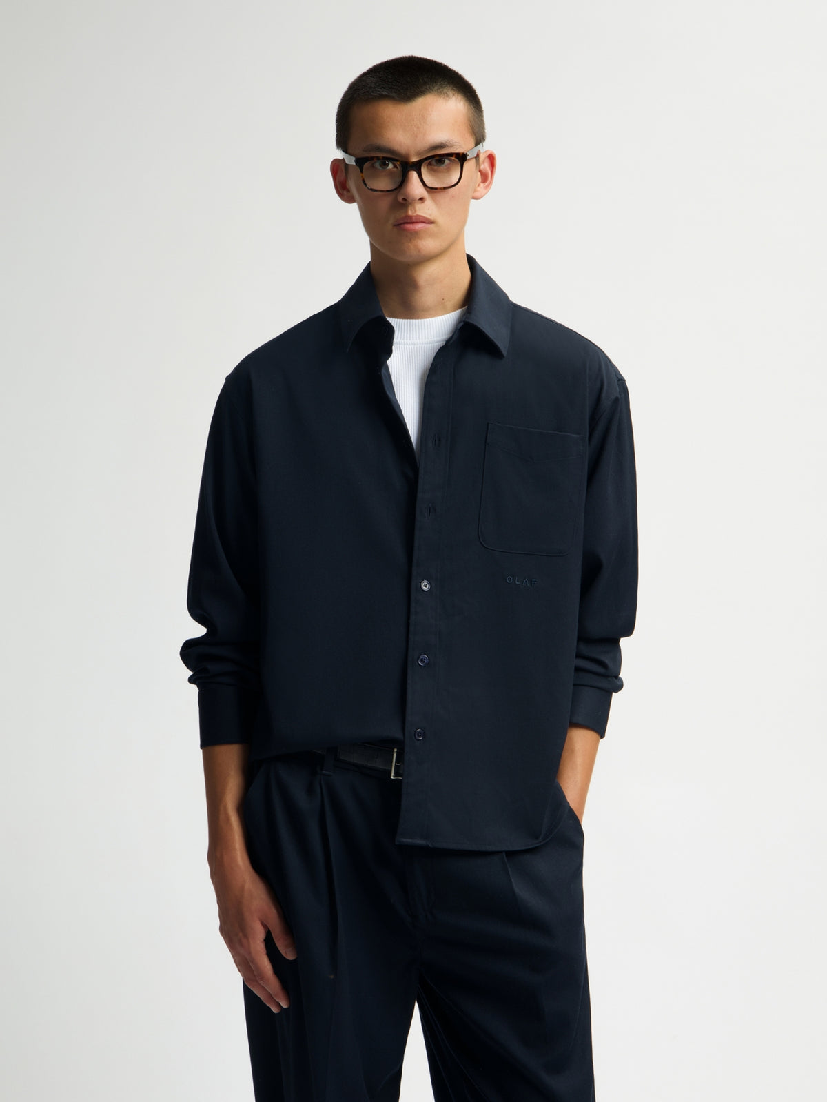 OVERSIZED WOOL BLEND SHIRT | NAVY