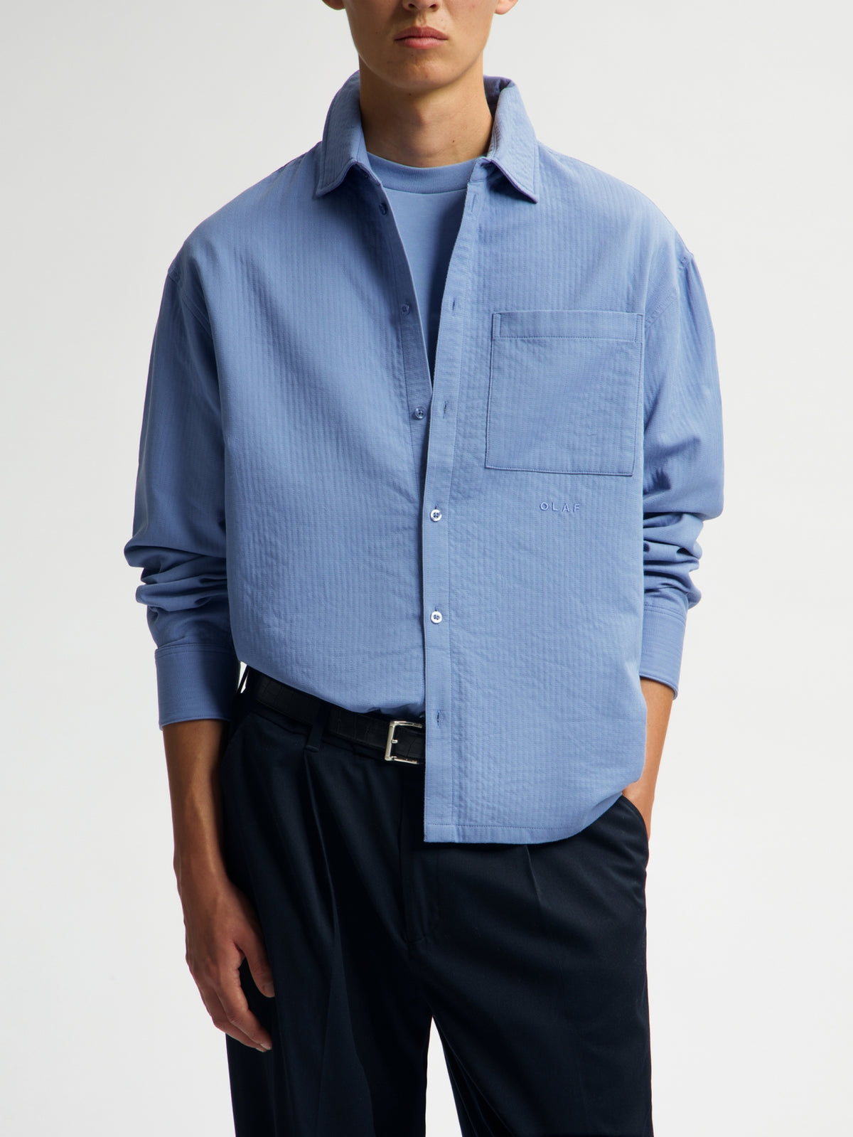 DOUBLE FACE BOXY SHIRT | DUSTY BLUE