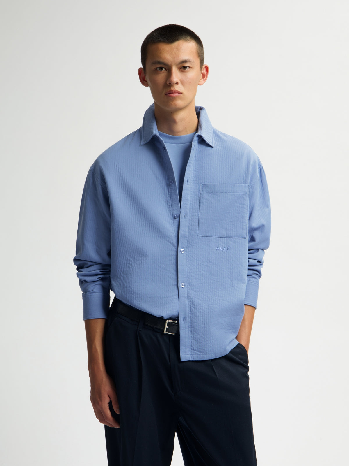 DOUBLE FACE BOXY SHIRT | DUSTY BLUE