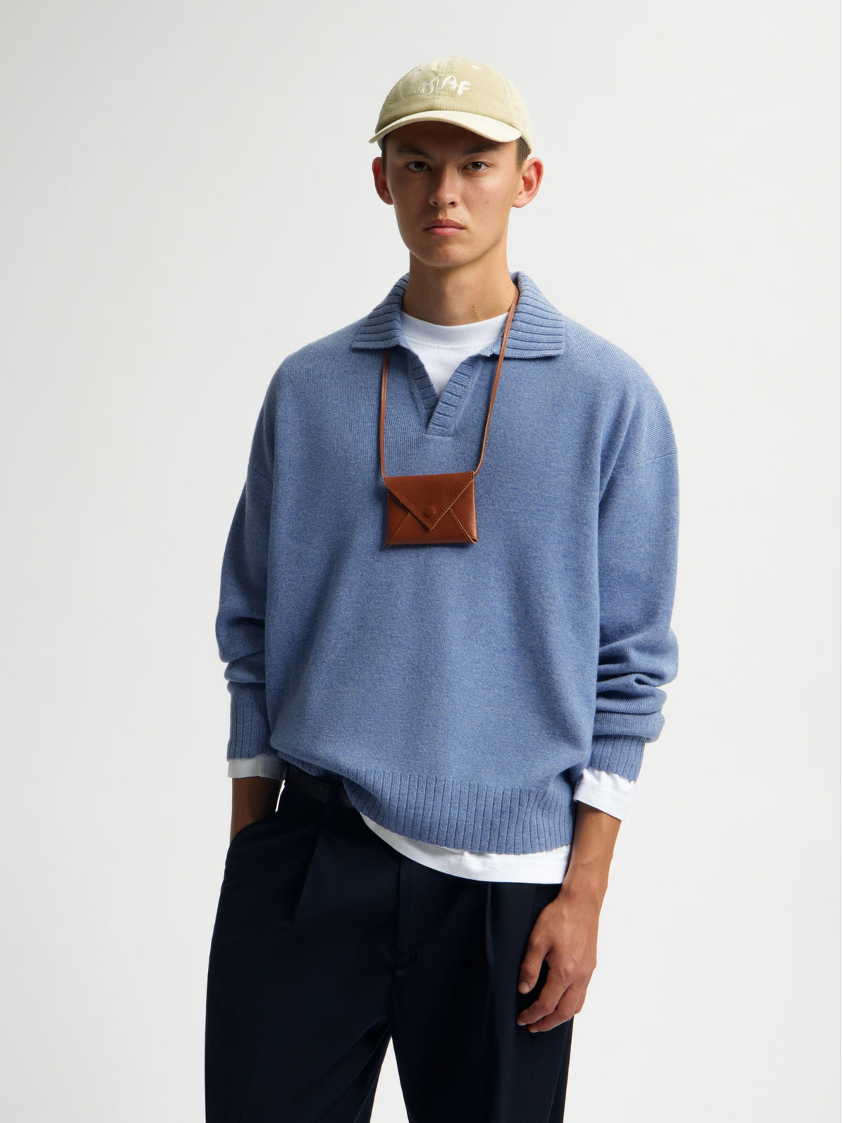 ESSENTIAL KNITTED POLO | DUSTY BLUE