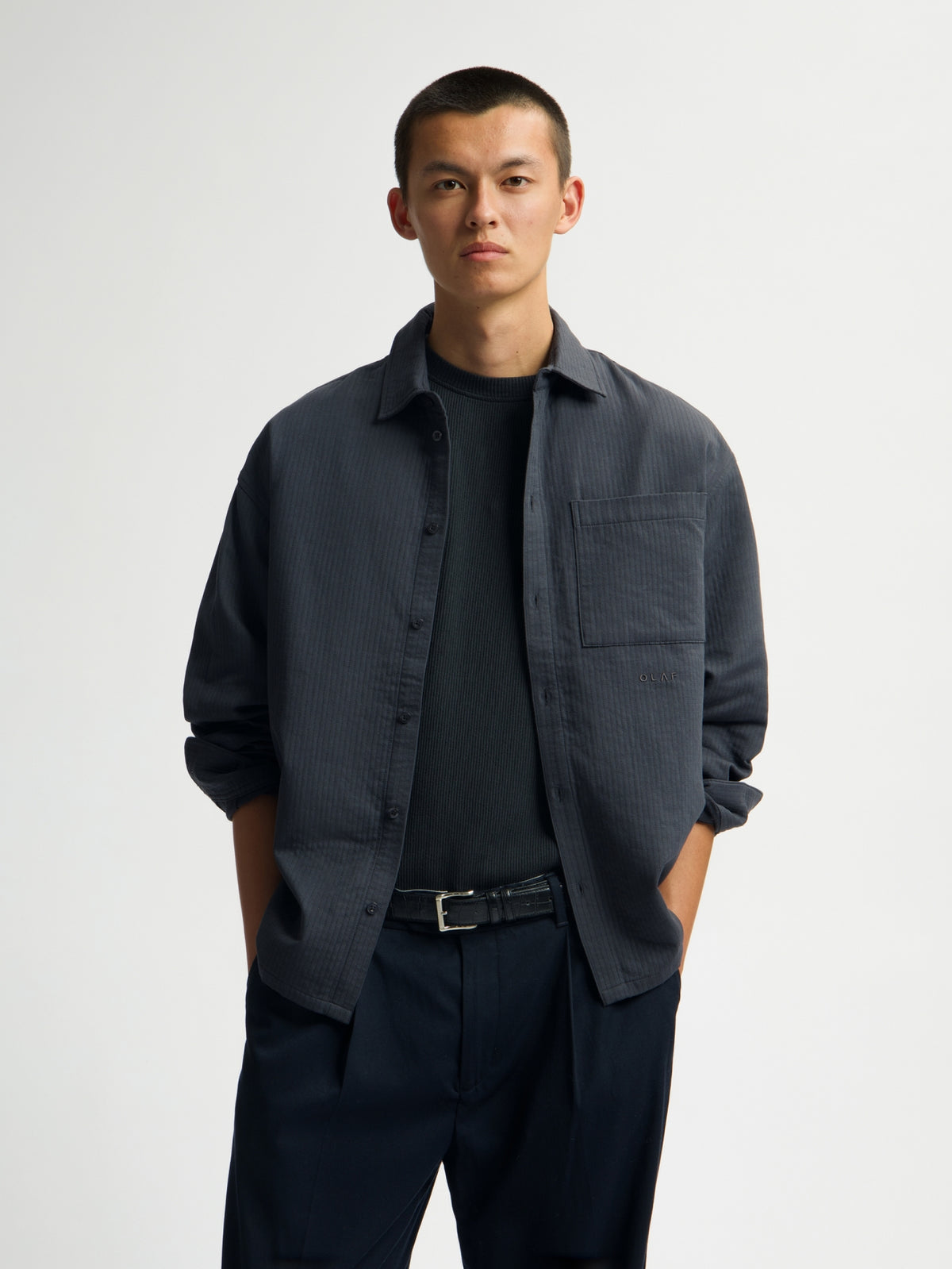 DOUBLE FACE BOXY SHIRT | CHARCOAL