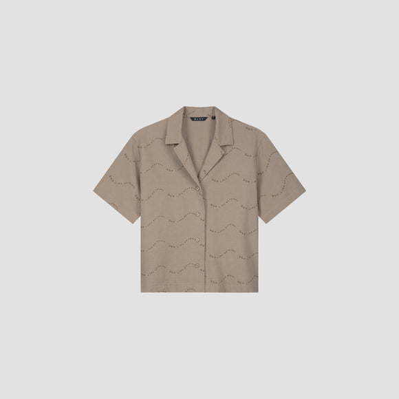 WMN Open Collar Shirt SS - Brown