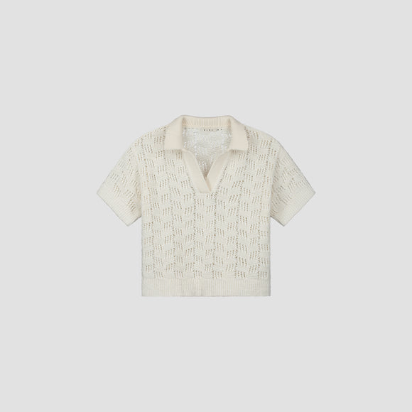 WMN Check Knitted Polo - Off White