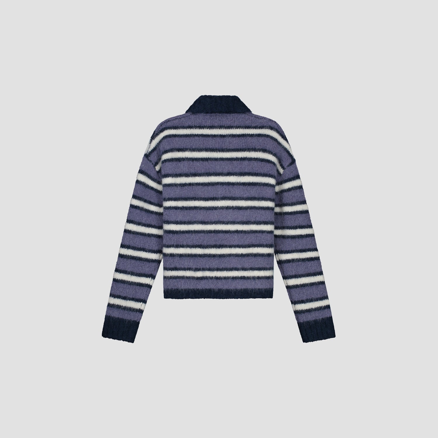 Striped Polo Knit - Hazy Blue