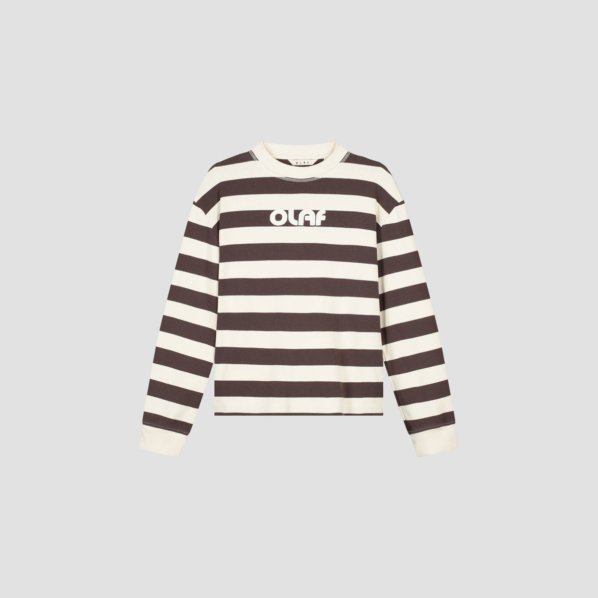 STRIPED RIB RETRO LOGO CREWNECK | HOT FUDGE / OFF-WHITE