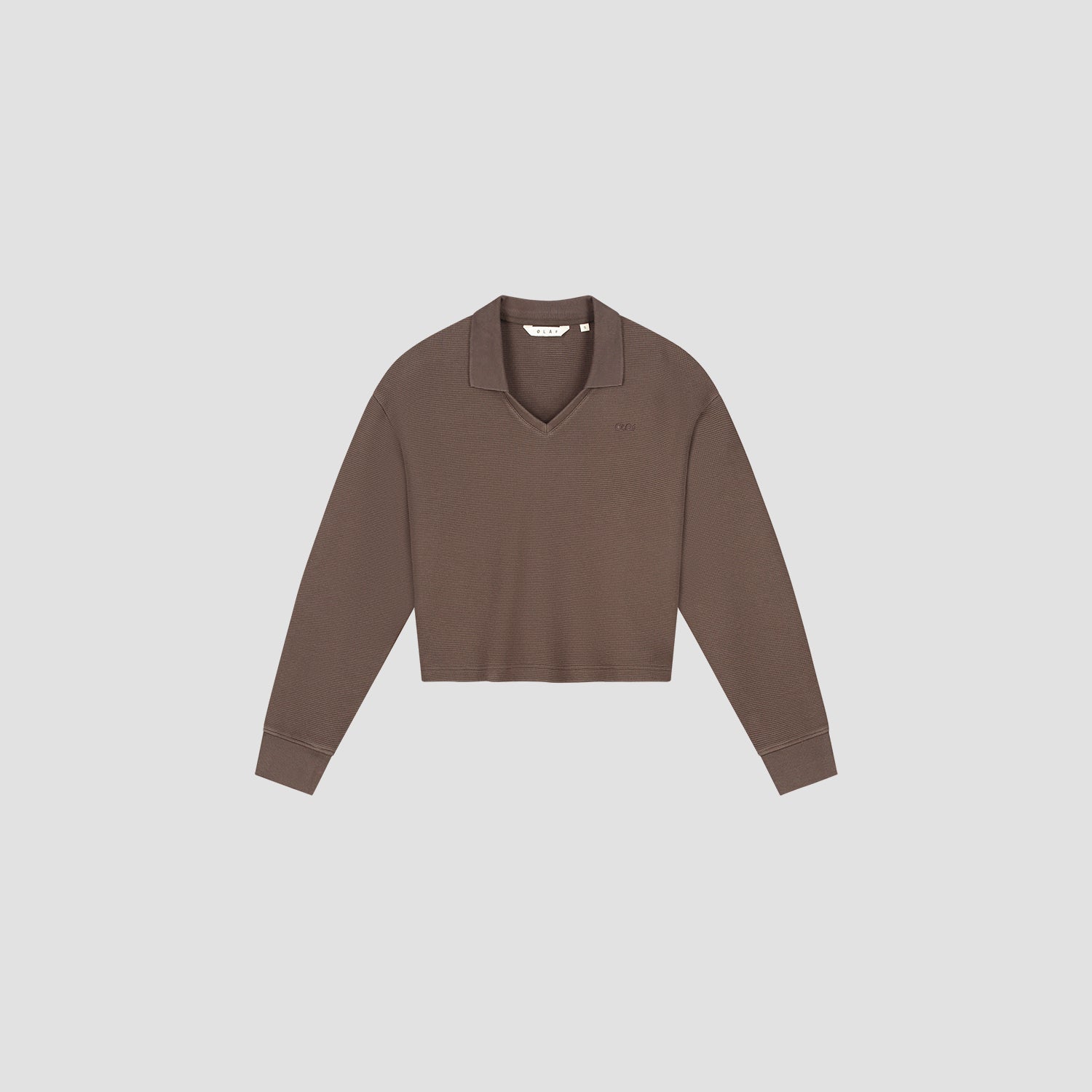Waffle Polo Top Long Sleeve - Hot Fudge