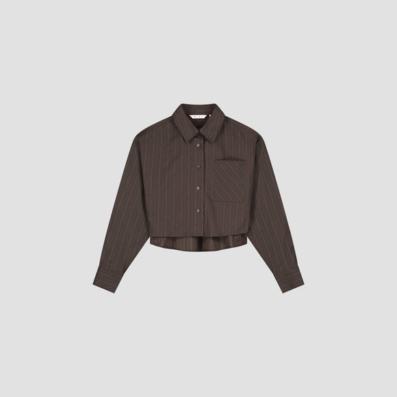 Pinstripe Cropped Shirt - Hot Fudge