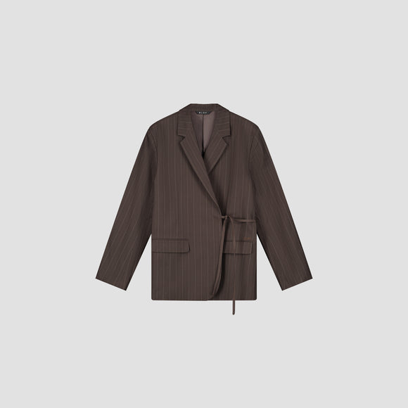 Pinstripe Tie Detail Blazer - Hot Fudge