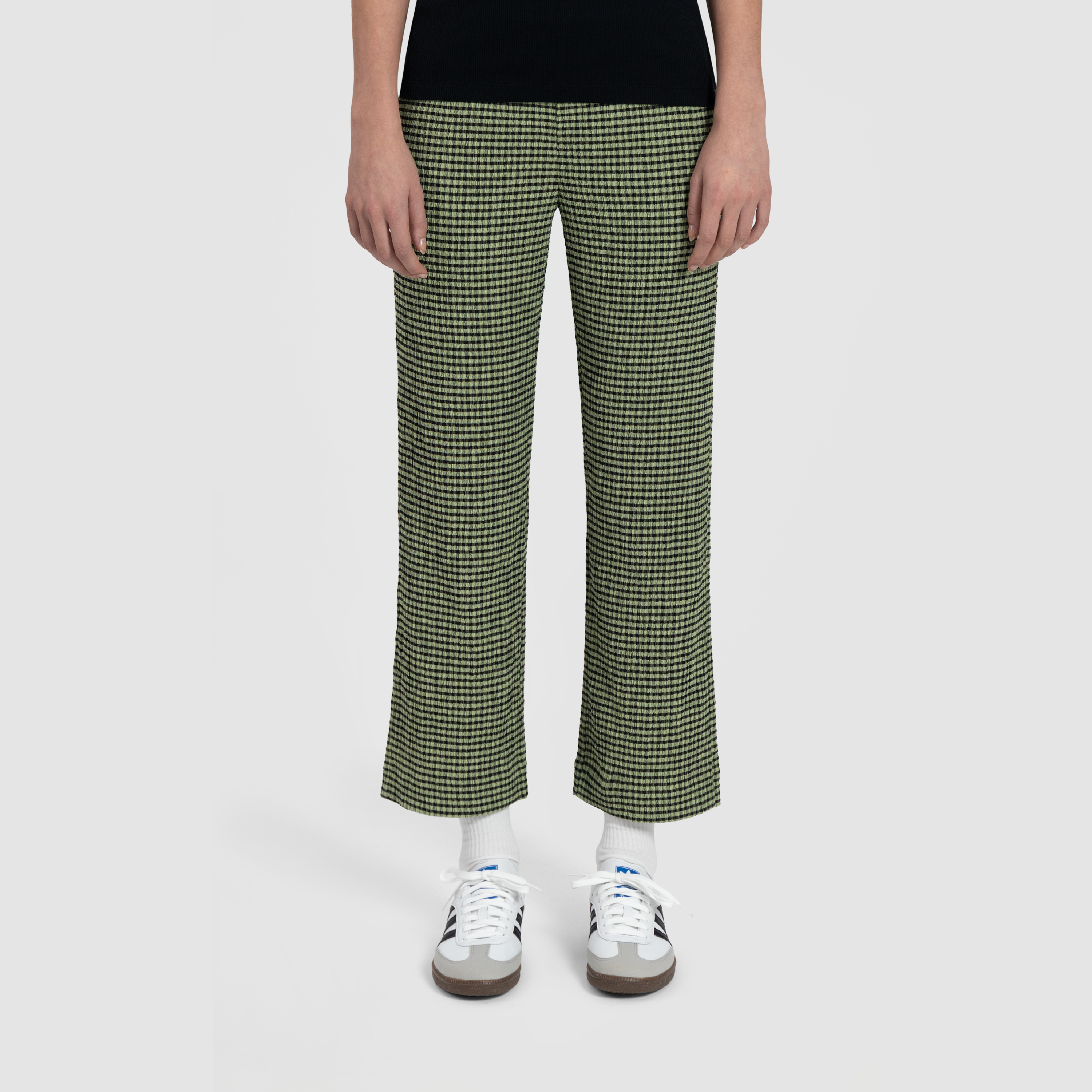 WMN Seersucker Slim Trousers - Green Check